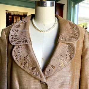 EMBELLISHED METALLIC JACQUARD SUIT JACKET